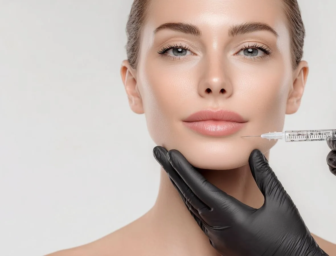 A neuromodulator injection near the jawline