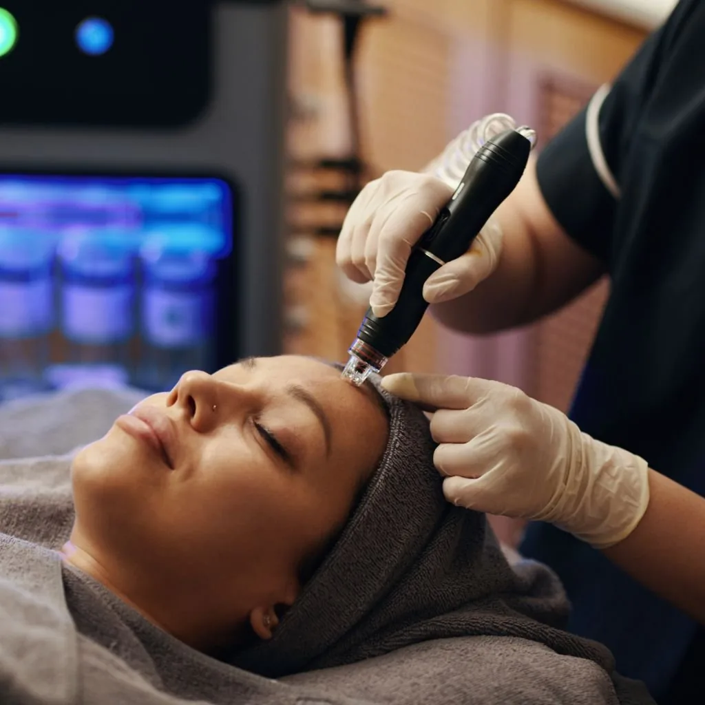 A laser resurfacing pass across the cheek