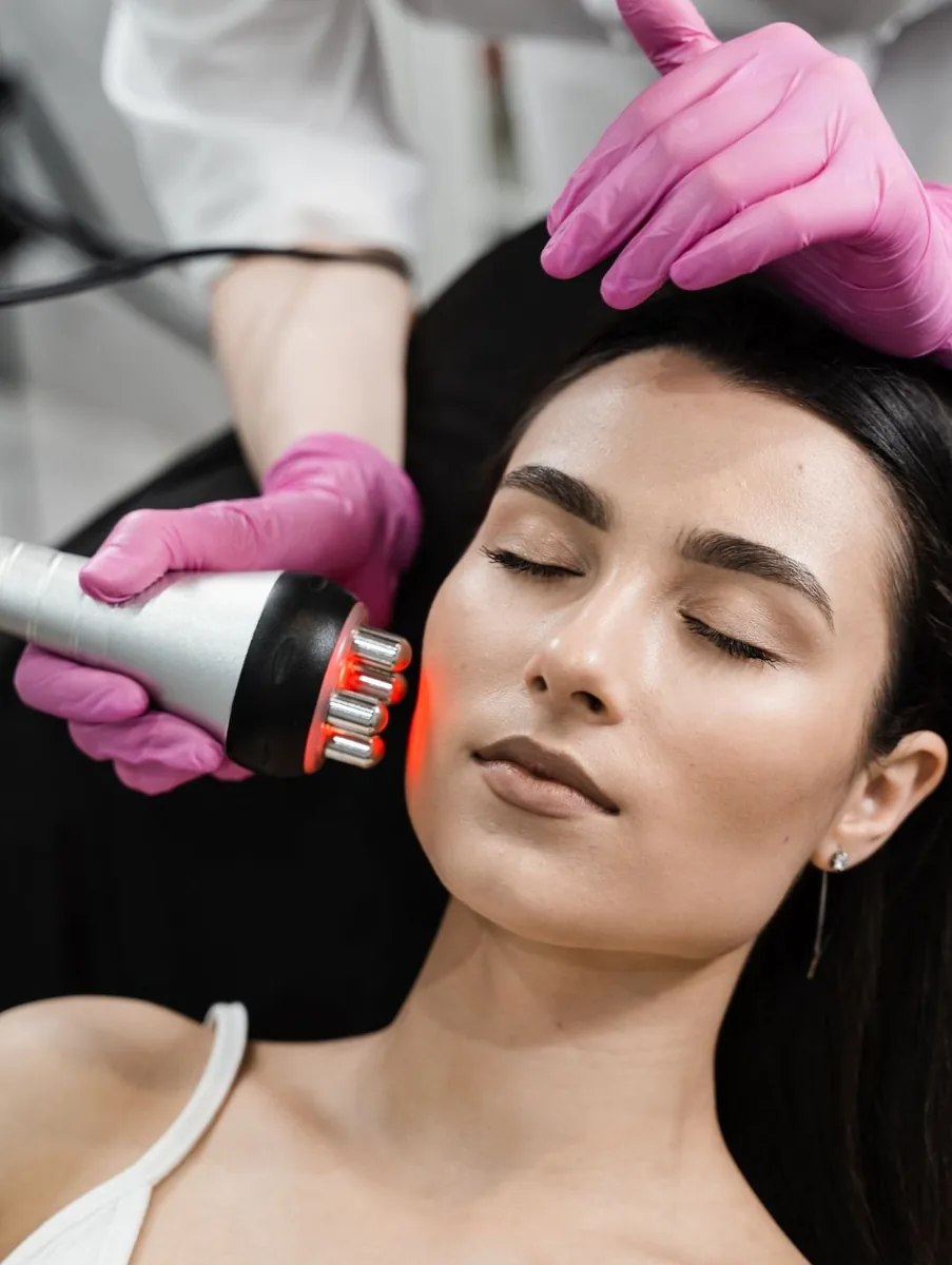 A radiofrequency handpiece worked across the jawline