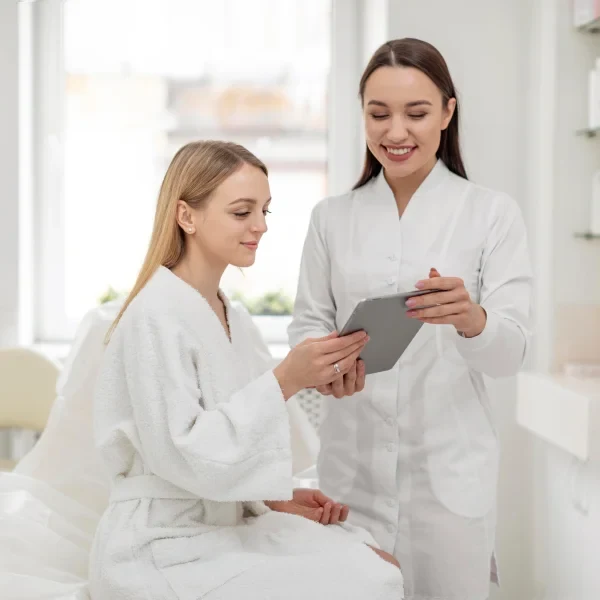 A provider and a client reviewing a treatment plan together