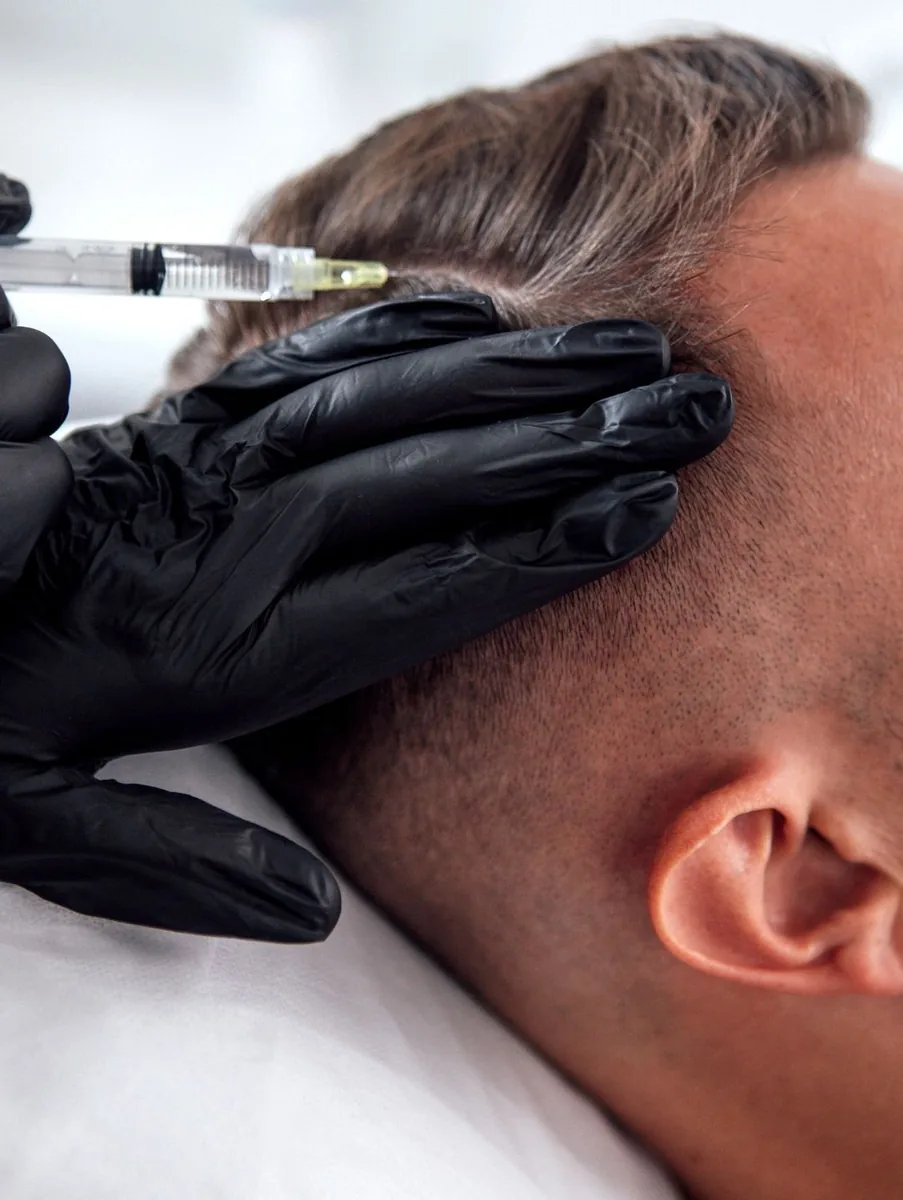 A hair restoration injection along the scalp