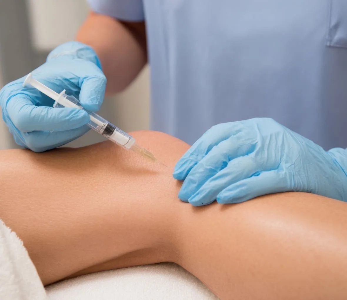 An injection administered by a gloved provider